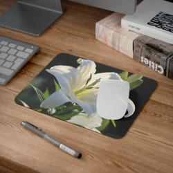 Tapis de Souris Lys Blanc Élégant Fleur Pure en Lumière  Zen et Raffinée Accessoire Bureau Floral et Délicat
