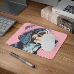 Tapis de Souris Chien Stylé Illustration Pop Art Canine Beagle Bonnet Rose sur Fond Rose Accessoire Bureau Arty et Tendance