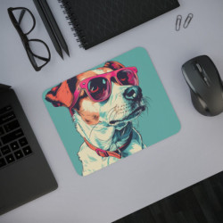 Tapis de Souris Chien Cool  Illustration Pop Art avec Lunettes Roses Accessoire Bureau Fun et Tendance