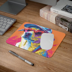 Tapis de Souris Chien Street Style Illustration Pop Colorée  Casquette et Lunettes Cool Accessoire Bureau Fun et Graphique