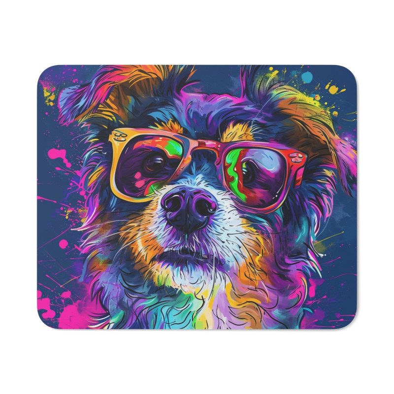 Tapis de Souris Chien Graffiti Lunettes Flashy et Éclaboussures Néon  Illustration Street  Accessoire Bureau Ultra Coloré