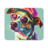 Tapis de Souris Chien Vectoriel Stylé Casquette Rouge et Lunettes Roses  Illustration Pop Graphique  Accessoire Bureau