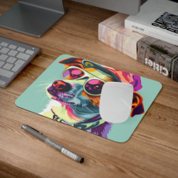 Tapis de Souris Chien Vectoriel Stylé Casquette Rouge et Lunettes Roses  Illustration Pop Graphique  Accessoire Bureau