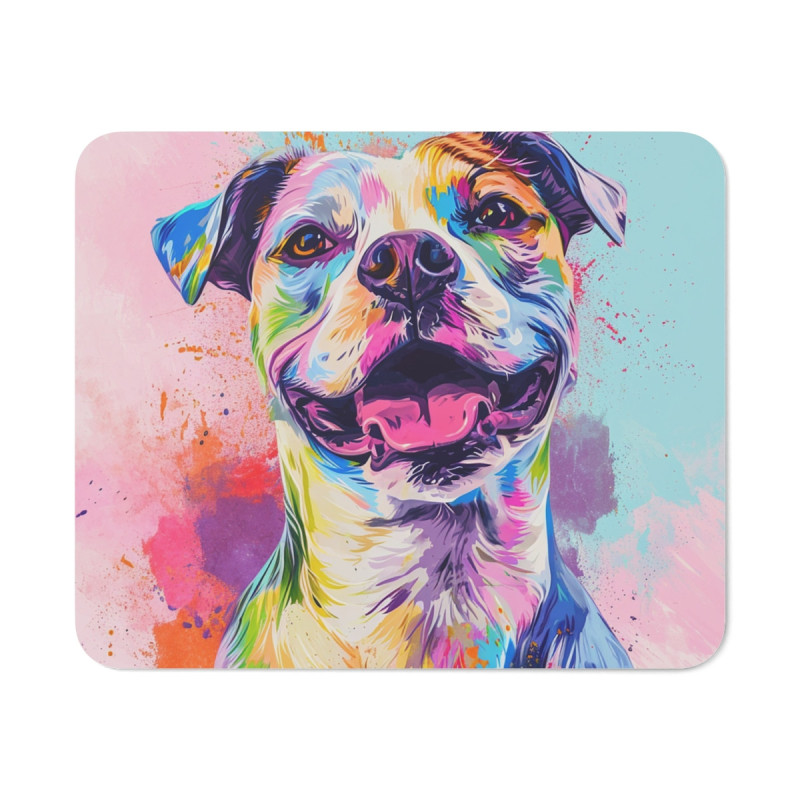 Tapis de Souris Chien Souriant Coloré Portrait Pop Art Expressif  Accessoire Bureau Joyeux et Créatif