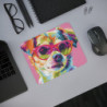 Tapis de Souris Chien Fashion  Lunettes Roses  Portrait Pop Art Arty  Accessoire Bureau Coloré et Stylé