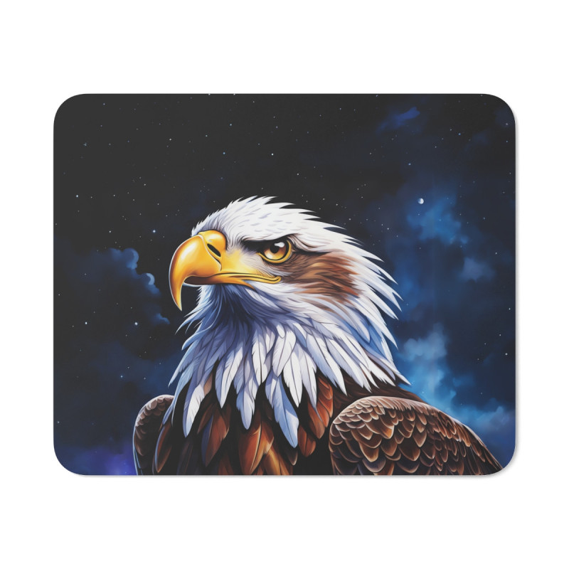 Tapis de Souris Aigle Majestueux  Illustration Nocturne Céleste  Regard Puissant sur Fond d’Étoiles Accessoire Bureau