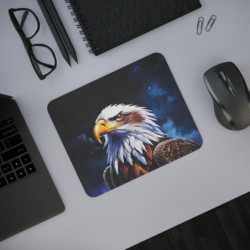 Tapis de Souris Aigle Majestueux  Illustration Nocturne Céleste  Regard Puissant sur Fond d’Étoiles Accessoire Bureau