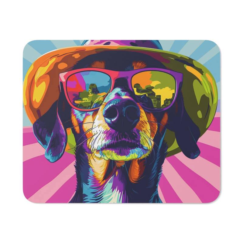 Tapis de Souris Chien Vacances  Lunettes Miroir Coloré  Illustration Pop Art Tropicale  Accessoire Bureau