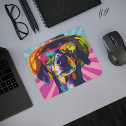 Tapis de Souris Chien Vacances  Lunettes Miroir Coloré  Illustration Pop Art Tropicale  Accessoire Bureau