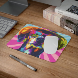 Tapis de Souris Chien Vacances  Lunettes Miroir Coloré  Illustration Pop Art Tropicale  Accessoire Bureau