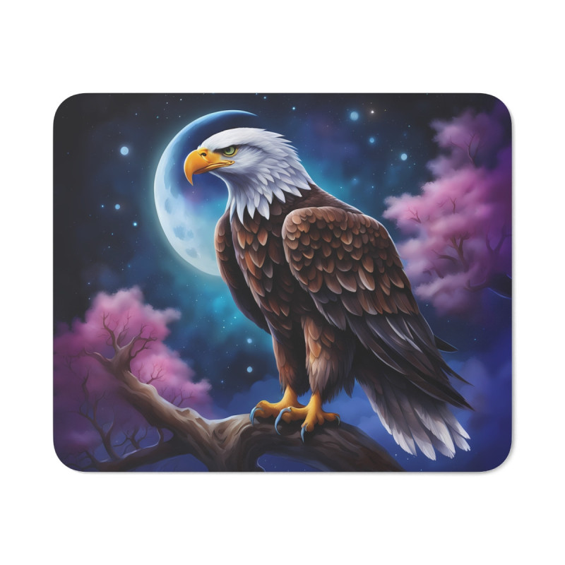 Tapis de Souris Aigle Nocturne  Illustration Lunaire Majestueuse et Pleine Lune  Accessoire Bureau Puissant et Mystique