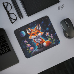 Tapis de Souris Renard Féérique Couronne Magique et Nuit Étoilée  Illustration Céleste Accessoire Bureau Mystique