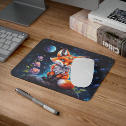 Tapis de Souris Renard Féérique Couronne Magique et Nuit Étoilée  Illustration Céleste Accessoire Bureau Mystique