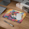 Tapis de Souris Chat Fleur Magique Visage Floral Multicolore  Illustration Fantastique Accessoire Bureau Artistique et Féérique