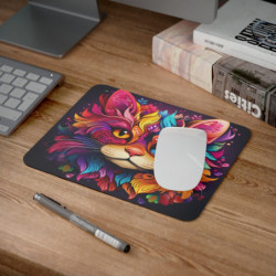 Tapis de Souris Chat Totem Multicolore  Illustration Symétrique Pop et Tribale  Explosion de Couleurs  Accessoire Bureau