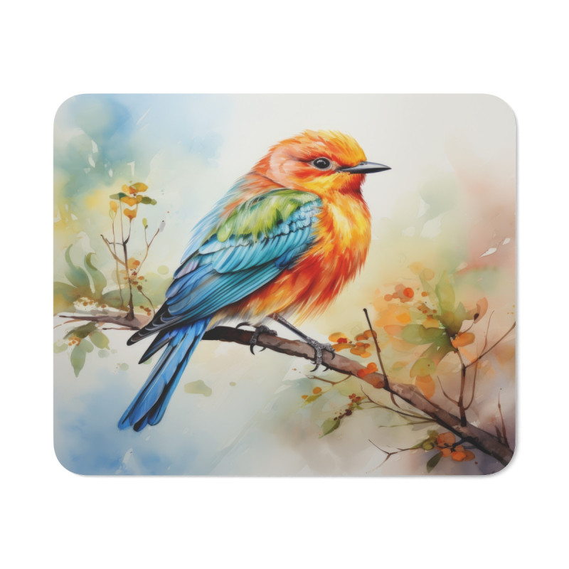 Tapis de Souris Oiseau Aquarelle Colorée  Illustration Nature Zen et Tropicale   Accessoire Bureau Poétique et Léger