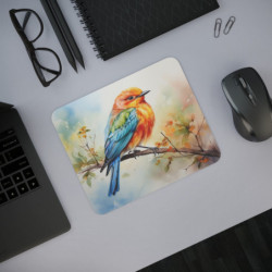 Tapis de Souris Oiseau Aquarelle Colorée  Illustration Nature Zen et Tropicale   Accessoire Bureau Poétique et Léger