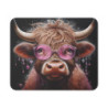 Tapis de Souris Vache Pop Art  Lunettes Roses Illustration Funky et Moderne Accessoire Bureau Humoristique et Stylé