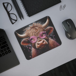 Tapis de Souris Vache Pop Art  Lunettes Roses Illustration Funky et Moderne Accessoire Bureau Humoristique et Stylé