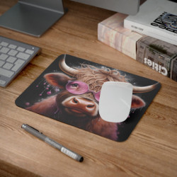 Tapis de Souris Vache Pop Art  Lunettes Roses Illustration Funky et Moderne Accessoire Bureau Humoristique et Stylé