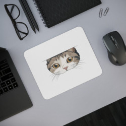 Tapis de Souris Chat Curieux  Illustration Minimaliste Mignonne Effet 3D Discret et Amusant Accessoire Bureau  Original