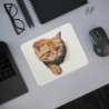 Tapis de Souris Chat Roux Réaliste  Effet Trompe-l’Œil  Illustration 3D Mignonne et Drôle –Accessoire Bureau Félin Original