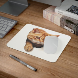 Tapis de Souris Chat Roux Réaliste  Effet Trompe-l’Œil  Illustration 3D Mignonne et Drôle –Accessoire Bureau Félin Original