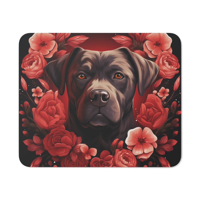 Tapis de Souris Chien Noble Fleur Rouge Illustration Élégante et Symbolique  Accessoire Bureau Canin Chic et Puissant