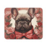 Tapis de Souris Bouledogue Élégant – Nœud Papillon Rouge et Roses Vintage Accessoire Bureau Classy et Animalier