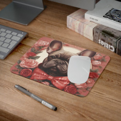 Tapis de Souris Bouledogue Élégant – Nœud Papillon Rouge et Roses Vintage Accessoire Bureau Classy et Animalier
