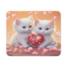 Tapis de Souris Chatons Cœur d’Amour Duo Blanc avec Fleur Rose Illustration Romantique et Mignonne Saint-Valentin