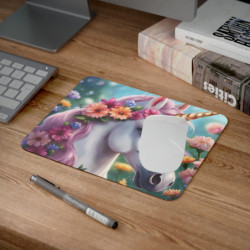 Tapis de Souris Licorne Fleurie Féérique Crinière Rose et Corne Dorée Accessoire Bureau Magique et Coloré