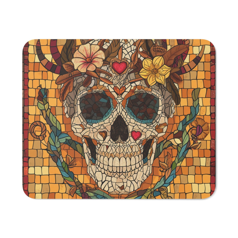 Tapis de Souris Crâne Mosaïque Fleurie  Design Bohème et Géométrique Accessoire Bureau Coloré et Mystique