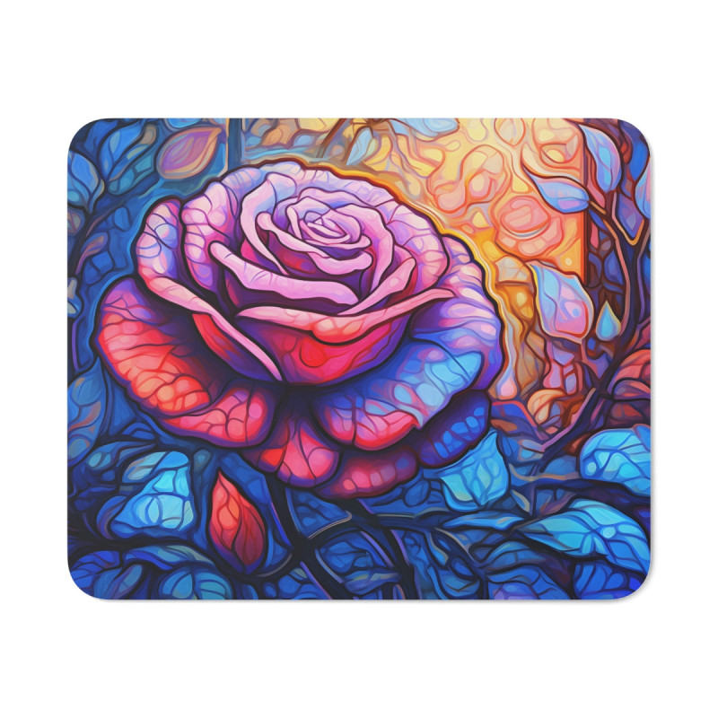 Tapis de Souris Rose Artistique 22x18cm Style Vitrail Coloré et Romantique Idée cadeau bureau