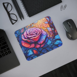 Tapis de Souris Rose Artistique 22x18cm Style Vitrail Coloré et Romantique Idée cadeau bureau