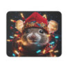 Tapis de Souris Souris de Noël Illustration Festive avec Bonnet Rouge et Guirlandes Lumineuses