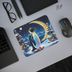 Tapis de Souris Pingouin Magique  Décor Hivernal Fantastique et Lune Dorée Idée cadeau