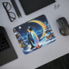 Tapis de Souris Pingouin Magique  Décor Hivernal Fantastique et Lune Dorée Idée cadeau