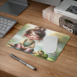Tapis de Souris  Petite Fille Assise avec Grenouille et Nénuphars Idée cadeau