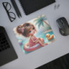 Tapis de Souris Kawaii Été Petite Fille Flottant sur Bouée avec Caneton Mignon