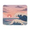 Tapis de Souris Vague Japonaise Stylisée Design Océan, Soleil Couchant, Nuages Roses