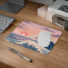 Tapis de Souris Vague Japonaise Stylisée Design Océan, Soleil Couchant, Nuages Roses
