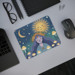 Tapis de Souris Bohème Sorcière Lunaire  Soleil et Lune Champignons Magiques, Fée Mystique Accessoire Zen pour Bureau ou Gaming
