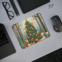 Tapis de Souris de Noël Forêt Enchantée  Animaux Mignons, Sapin Décoré, Ambiance Hivernale Magique