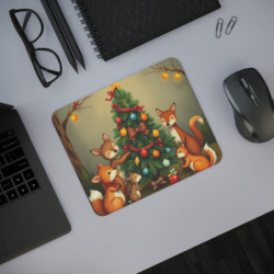 Tapis de Souris Noël Forêt Animaux Mignons Cerf, Renards, Faons et Sapin Décoré  Accessoire Bureau Enfant ou Adulte