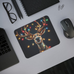 Tapis de Souris Cerf de Noël avec Guirlande Lumineuse Accessoire de Bureau Original pour Noël