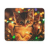 Tapis de Souris Chat Noël  Chaton Tigré avec Guirlandes Lumineuses Accessoire de Bureau Mignon Hiver