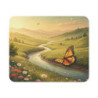 Tapis de Souris Papillon Monarque Paysage Printanier avec Fleurs Sauvages, Rivière et Coucher de Soleil