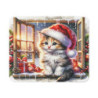 Tapis de Souris Chat de Noël Mignon Illustration Hivernale avec Bonnet Rouge, Boules pour Enfants et Adultes