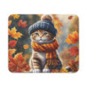 Tapis de Souris Chat Automnal avec Bonnet et Écharpe  Illustration Cosy aux Couleurs d’Automne